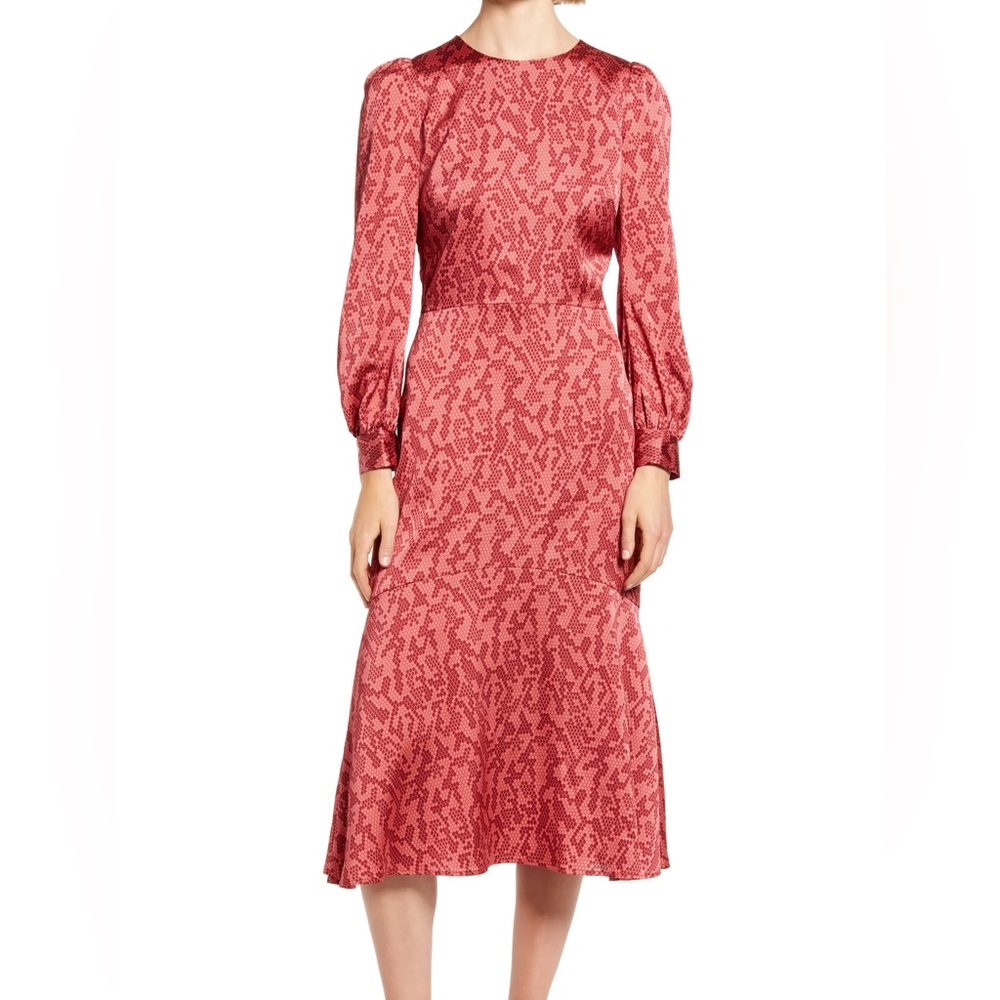 Chelsea28 Red Snake Print Long Sleeve Midi Dress